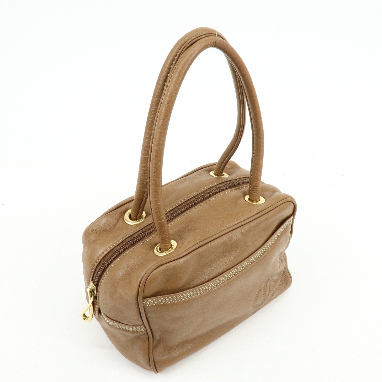 LOEWE Anagram Nappa Leather Hand Bag Mini Boston Bag Brown