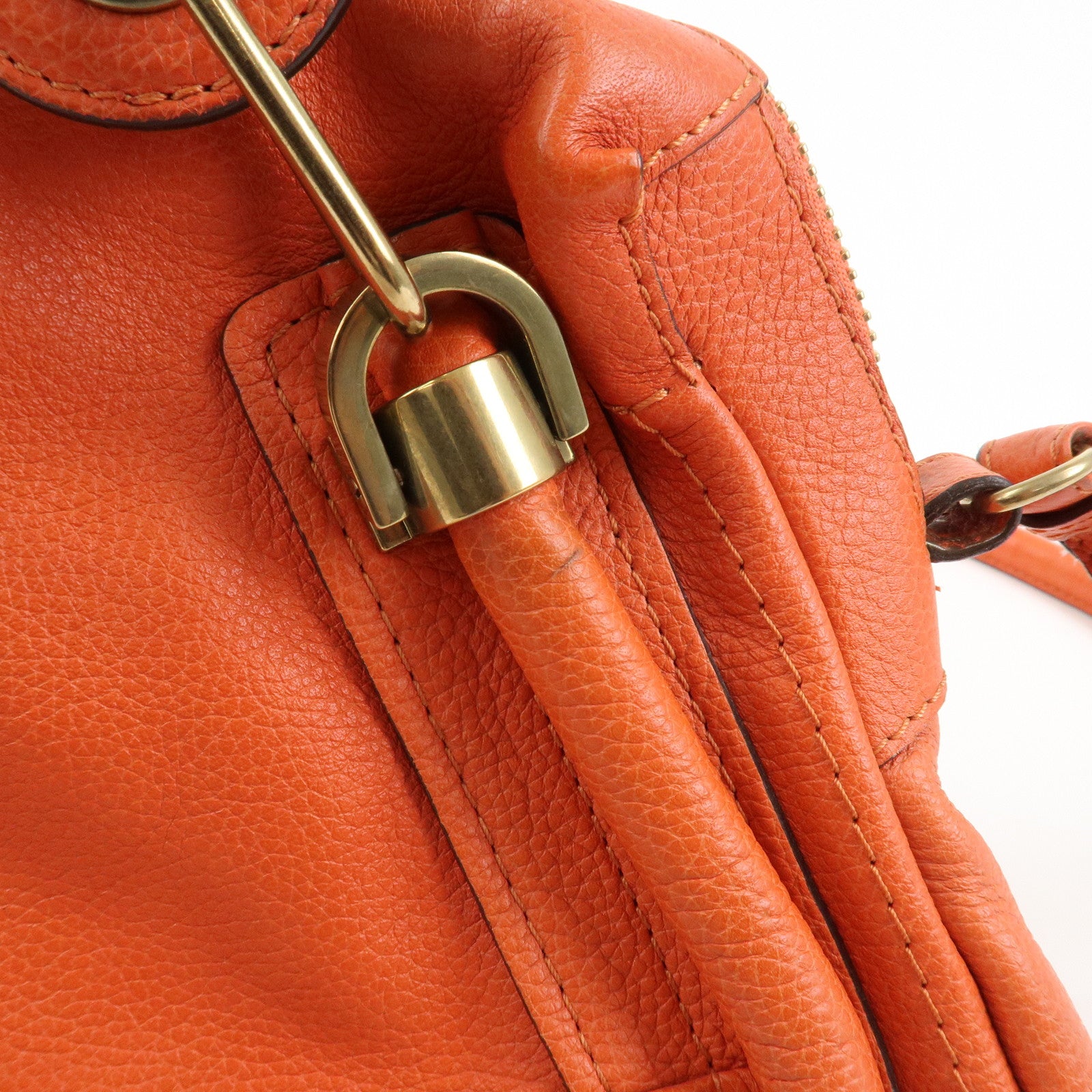 Chloe Parati Leather CH Shoulder Bag Hand Bag Orange