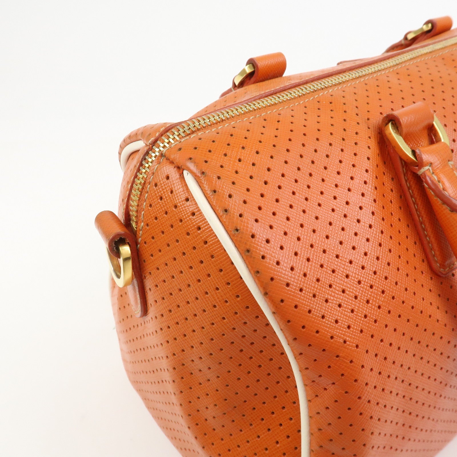 PRADA Saffiano Leather 2Way Bag Hand Bag Shoulder Bag Orange
