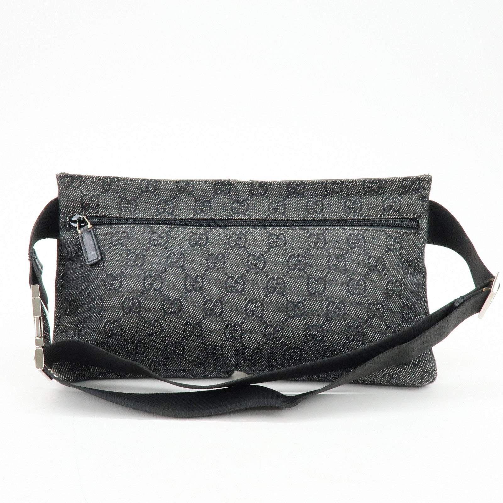 GUCCI GG Denim Leather Waist Bag Crossbody Bag Black 28566