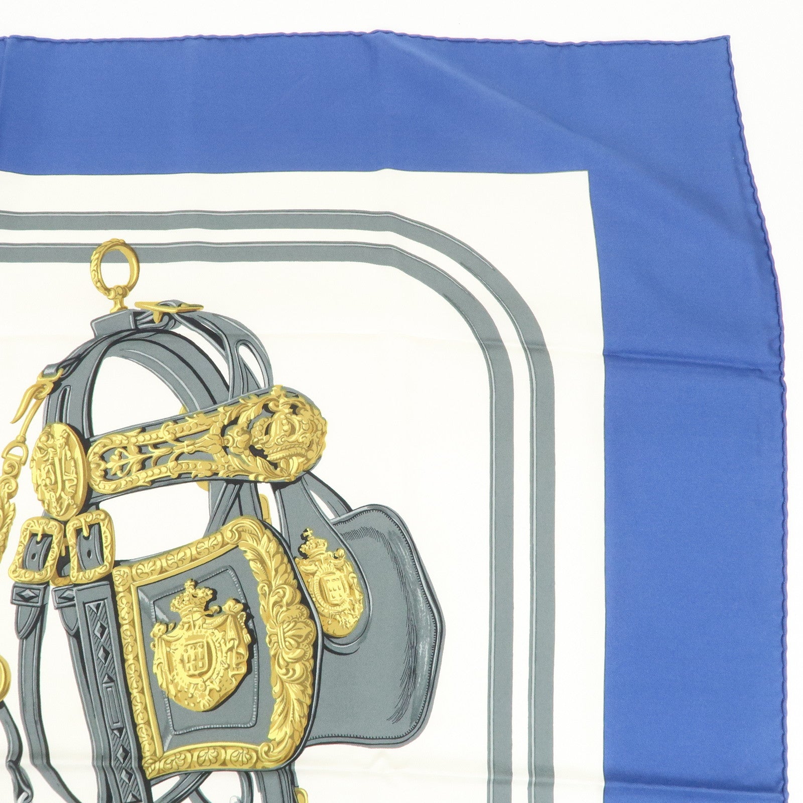 HERMES Carre 90 Silk 100% Scarf BRIDES DE GALA White Blue
