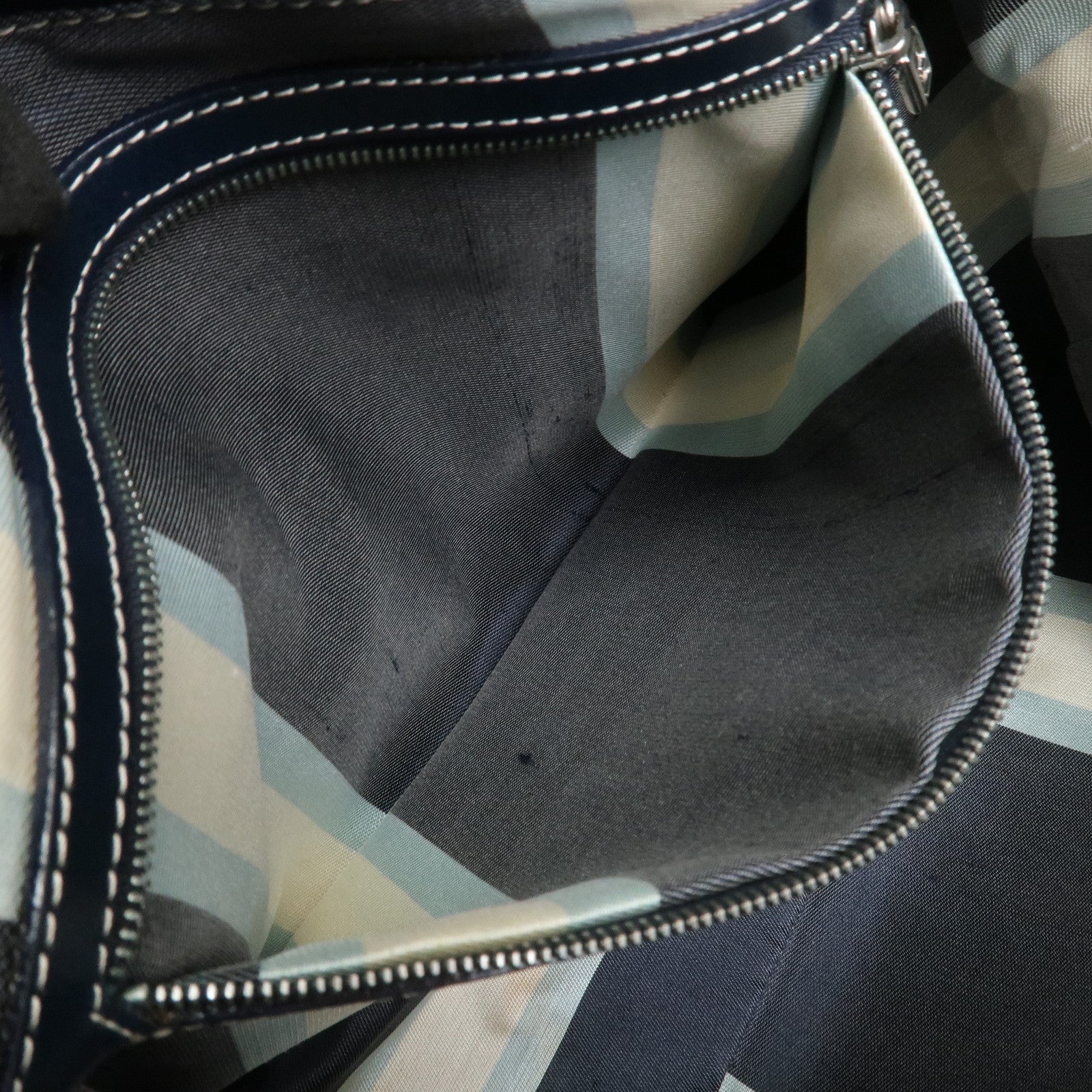 FENDI Canvas Leather Hand Bag Tote Bag Navy 26693