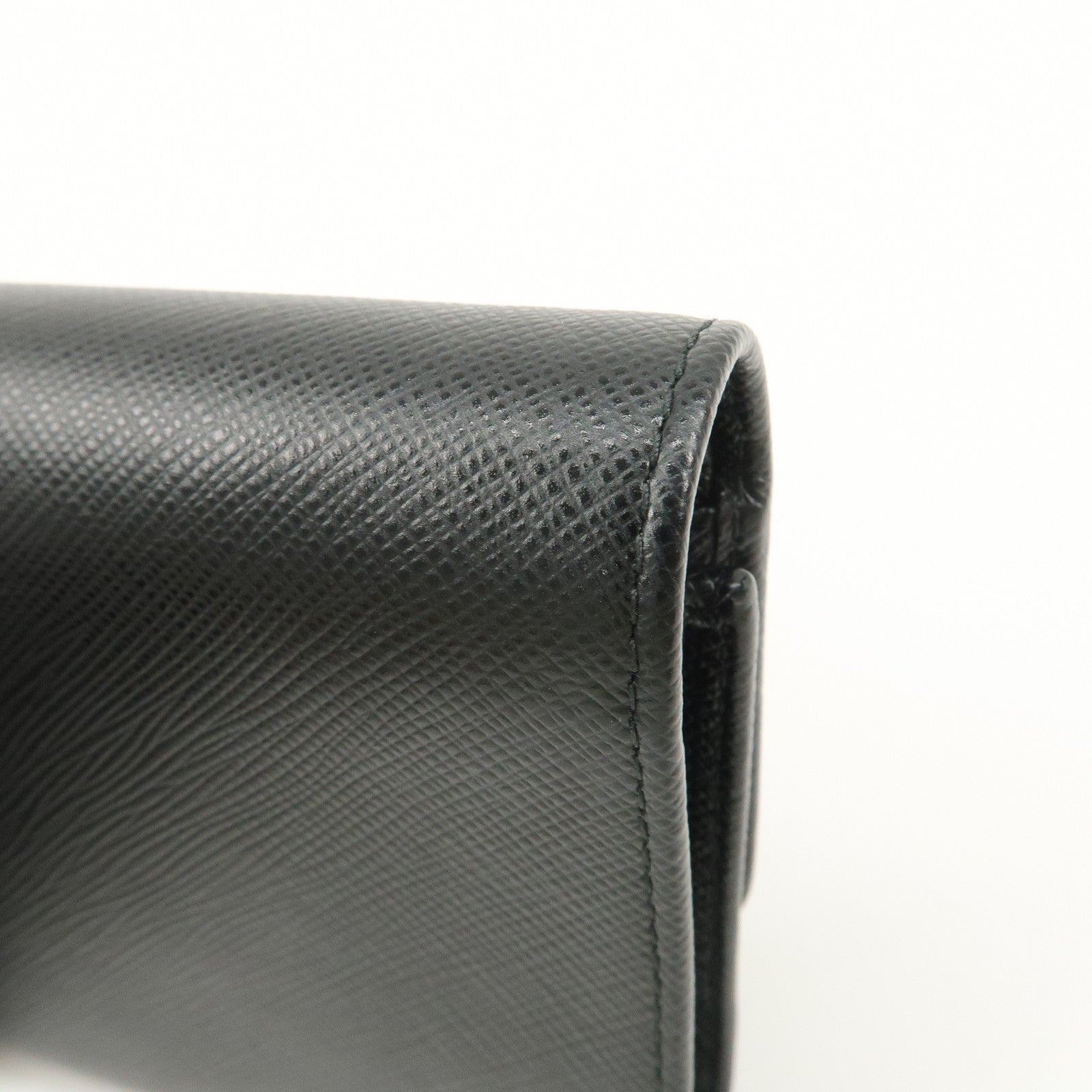 PRADA Leather Ribbon Tri-fold Wallet Black 1MH840 Used