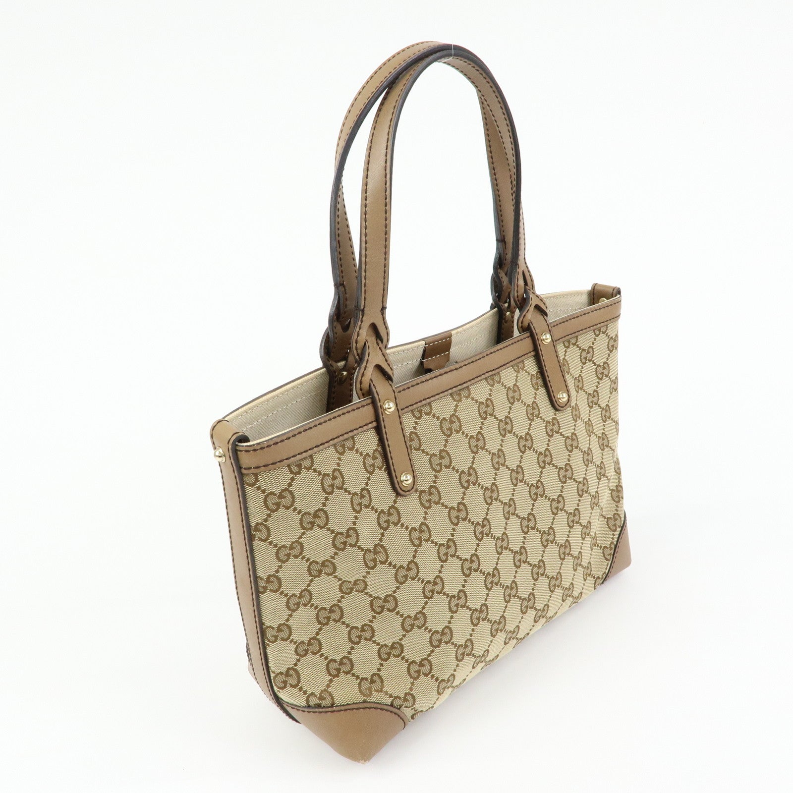 GUCCI GG Canvas Leather Tote Bag Hand Bag Beige 269878