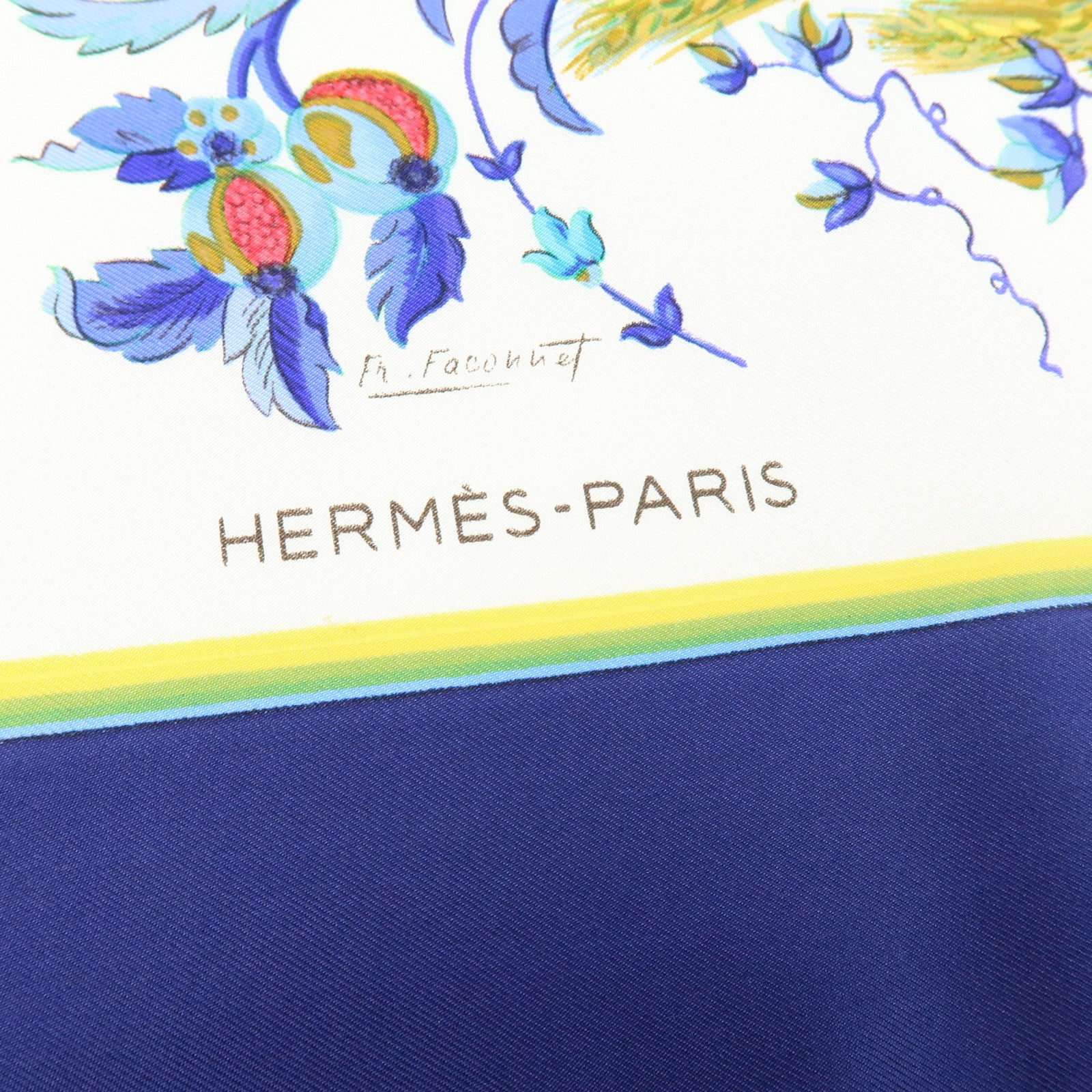 HERMES Carre 90 Silk 100% Scarf CERES White Blue Navy