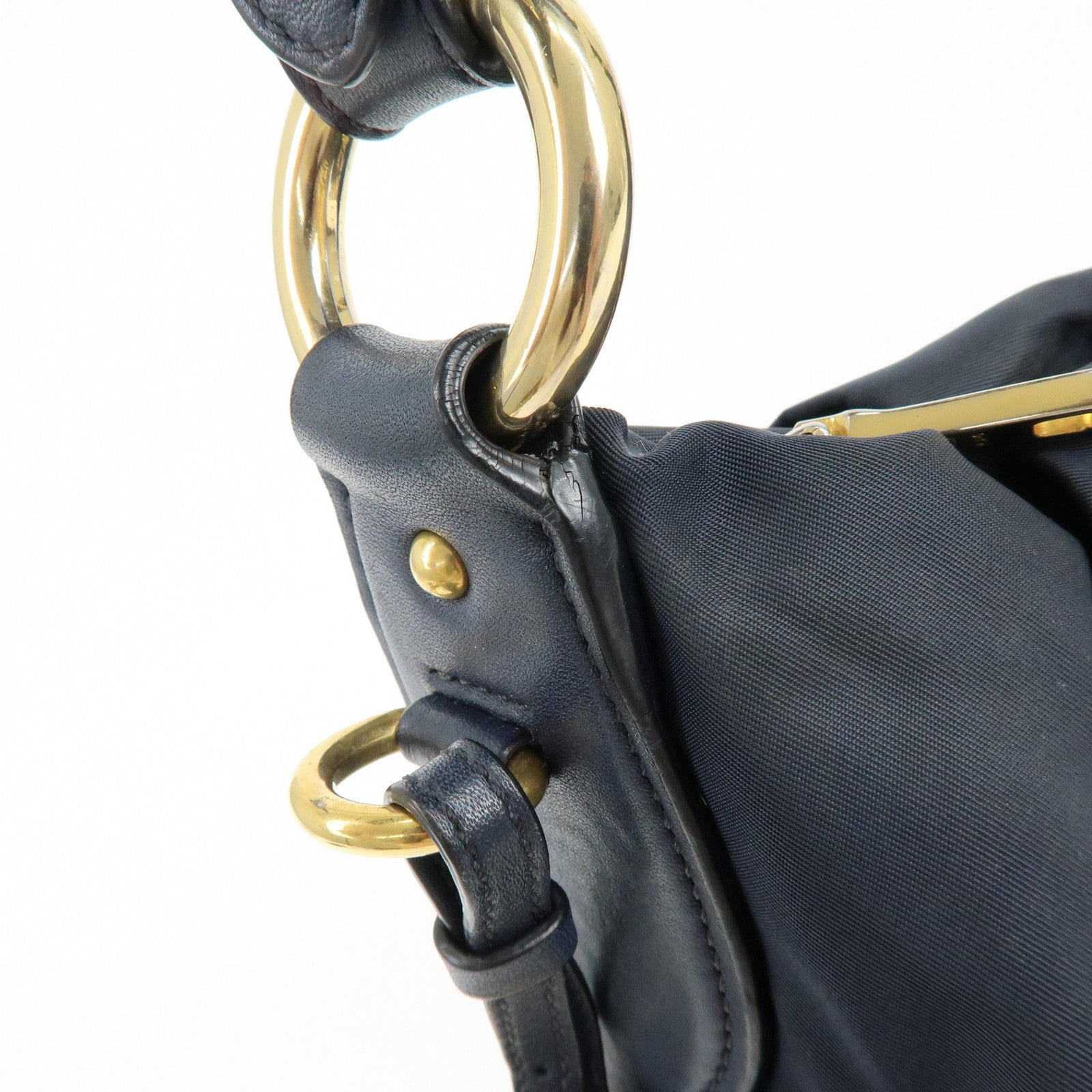 PRADA Triangle Logo Nylon Leather Shoulder Bag Hand Bag Navy