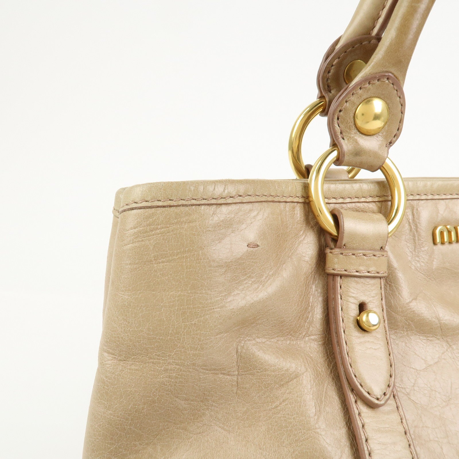 MIU MIU Leather 2Way Bag Hand Bag Shoulder Bag Beige