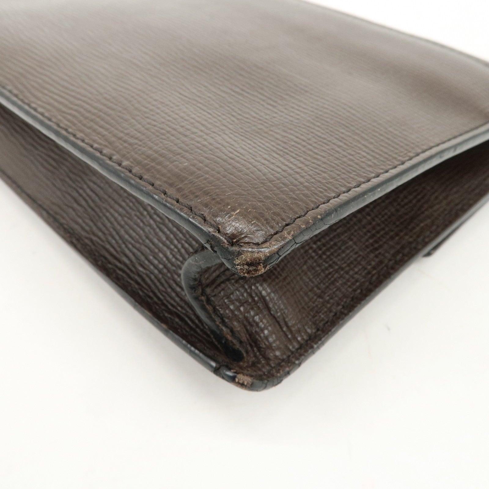 LOEWE Leather Clutch Bag Brown Silver HDW