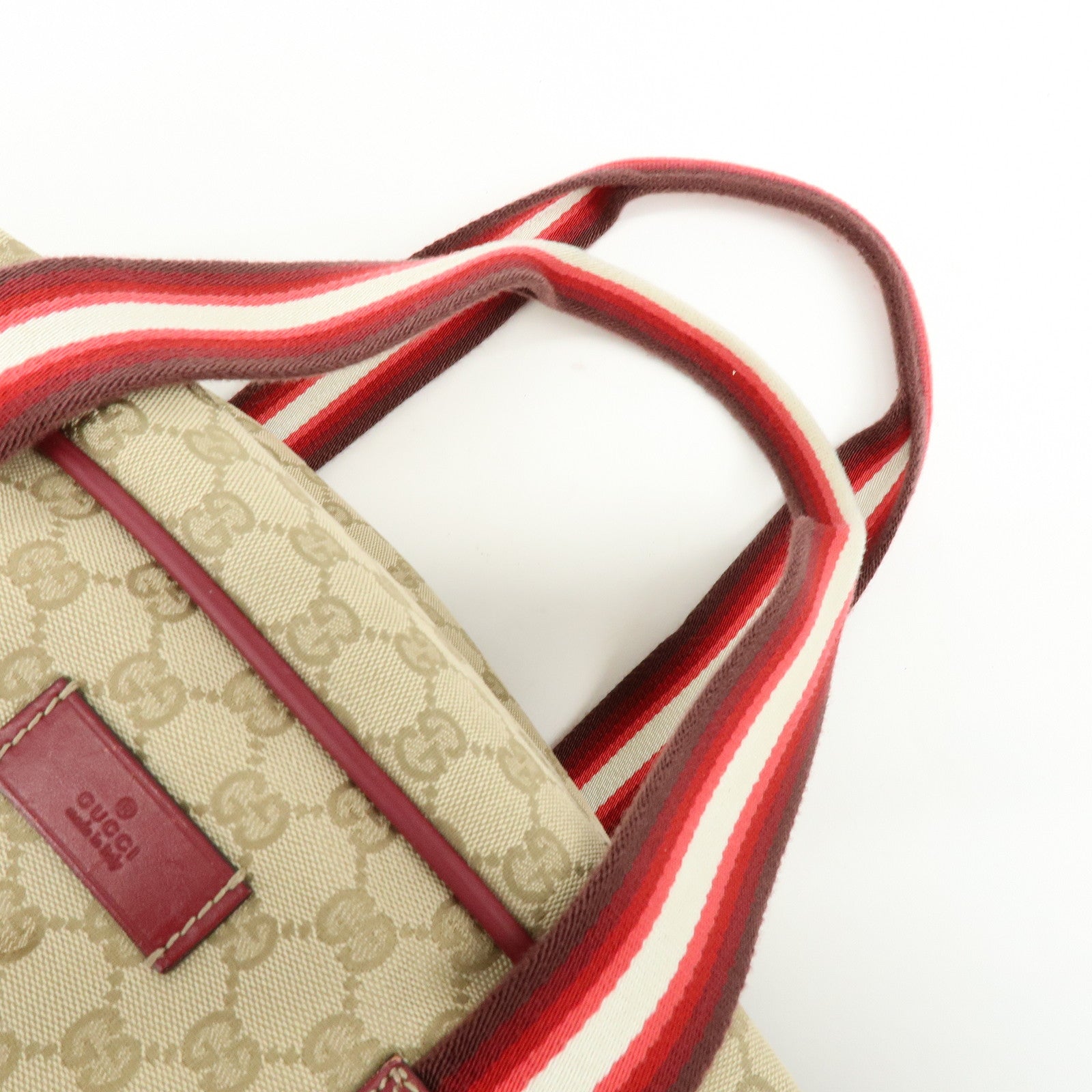 GUCCI GG Canvas Leather Boston Bag Shoulder Bag Beige Red 153240