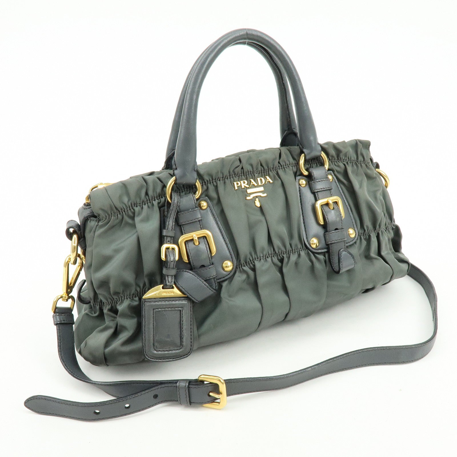 PRADA Nylon Leather 2Way Bag Hand Bag Shoulder Bag Gray BN1407