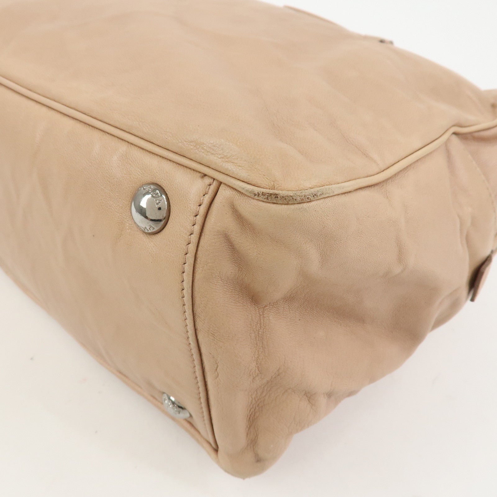 PRADA Logo Leather Hand Bag Shoulder Bag Pink Beige BL094F