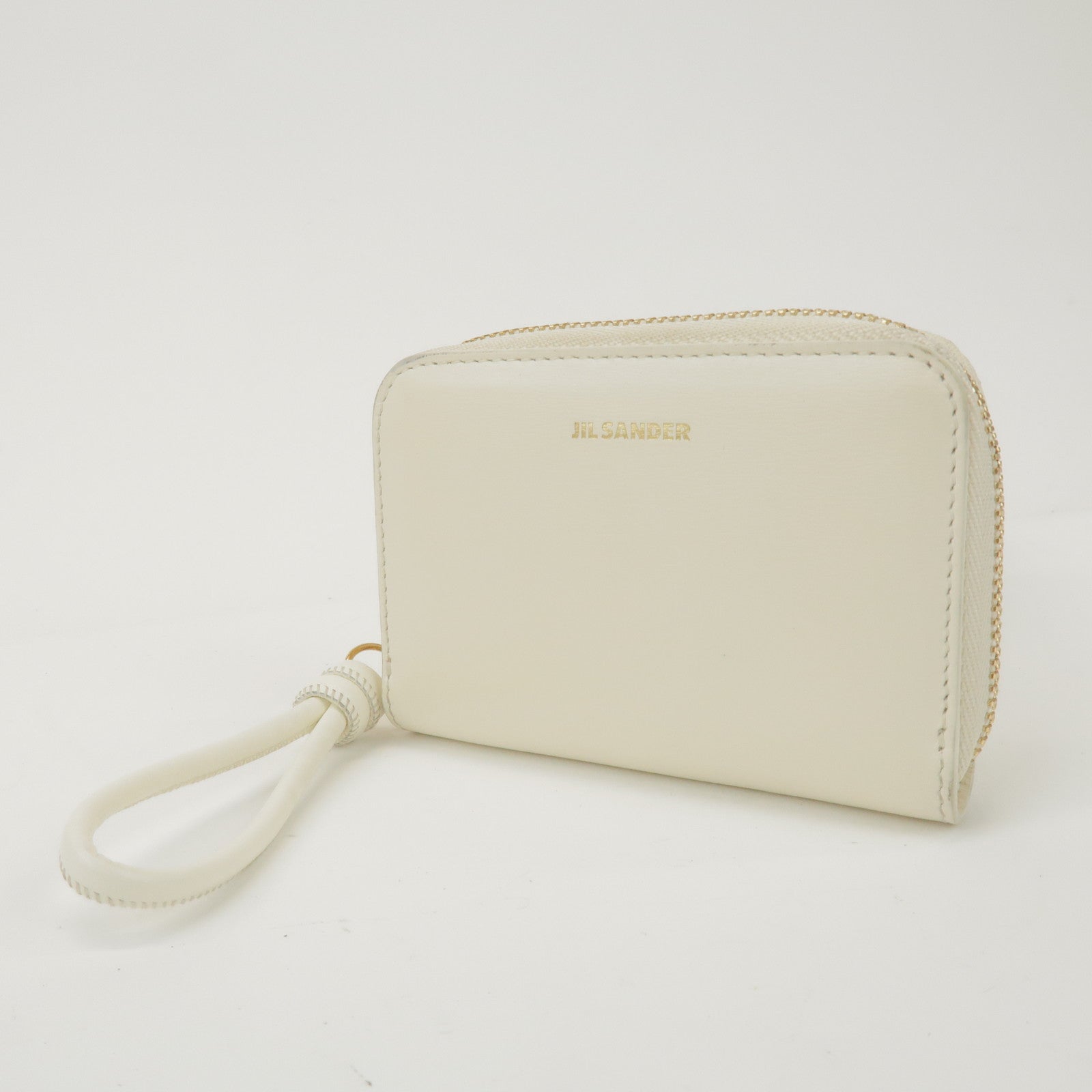 JIL SANDER Logo Leather Round Zippy Coin Case Coin Wallet Ivory