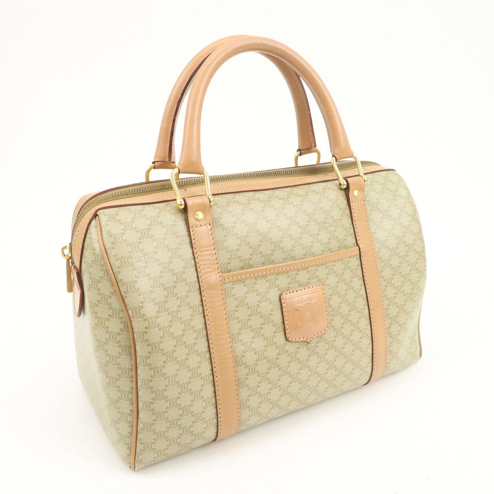 CELINE Macadam Logo PVC Boston Bag Hand Bag Beige