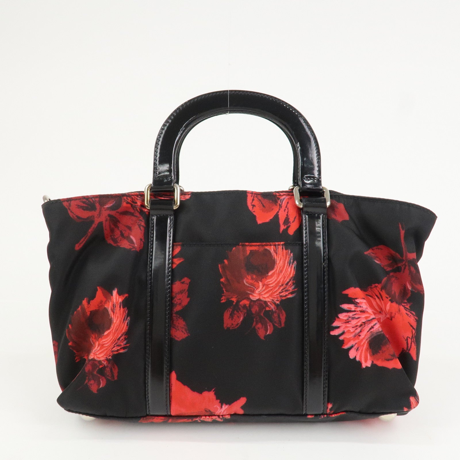 PRADA Triangle Logo Nylon Leather 2Way Tote Bag Hand Bag BN1066