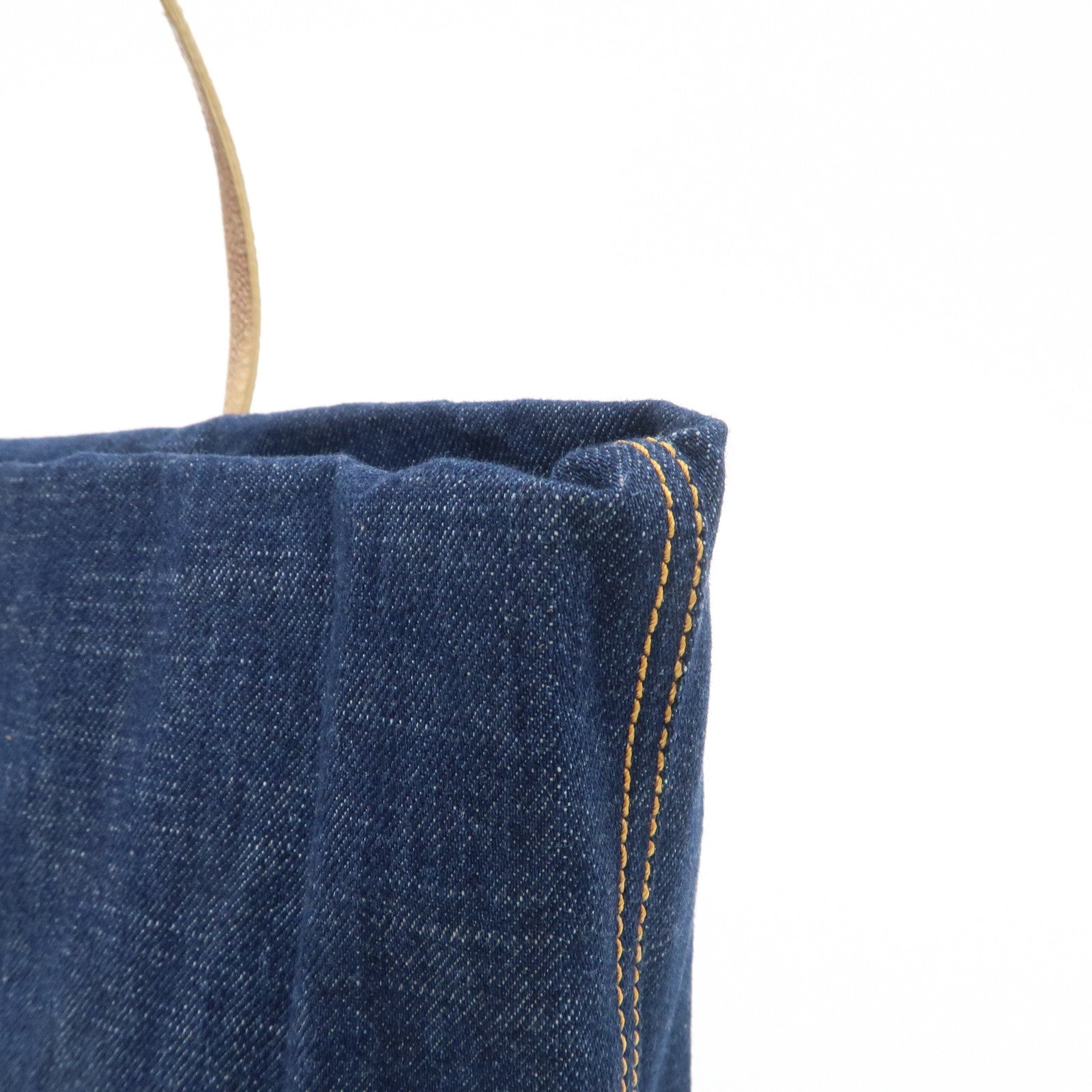 FENDI Denim Tote Bag Hand Bag Logo Charm Navy