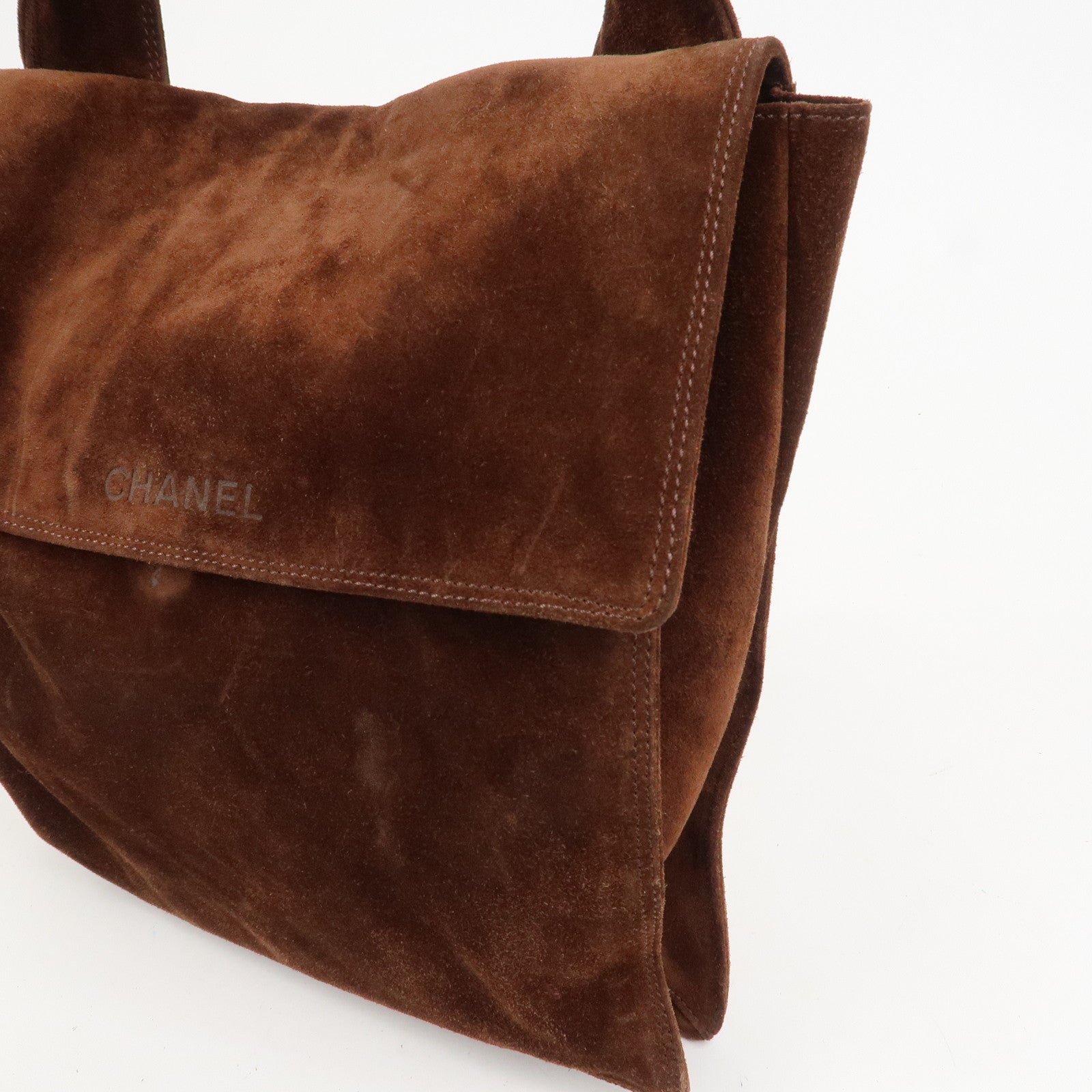 CHANEL Suede Shoulder Bag Crossbody Bag Brown