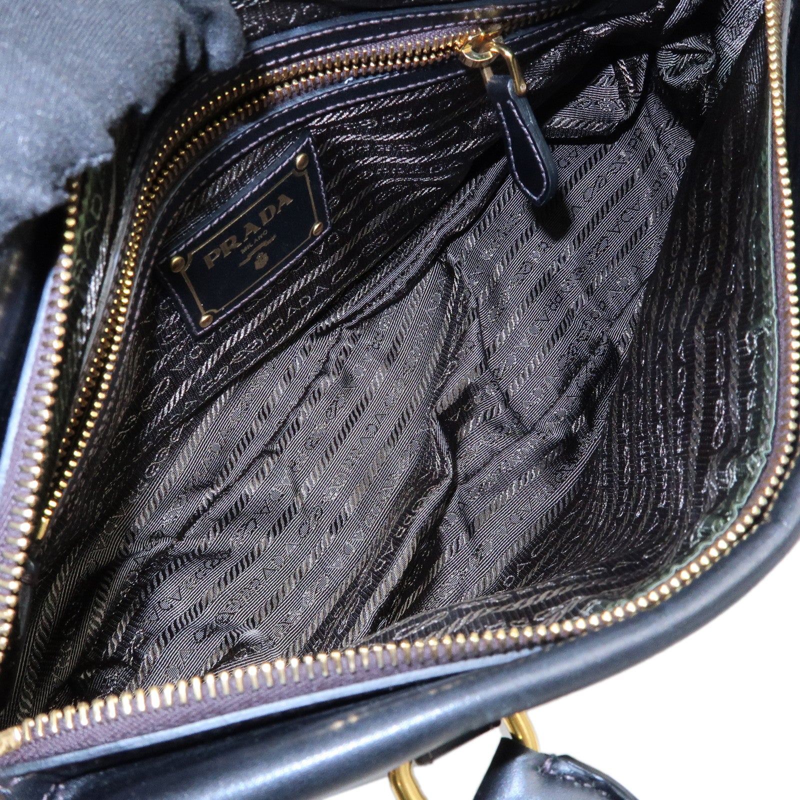 PRADA Logo Jacguard Leather 2Way Bag Hand Bag Shoulder Bag Brown