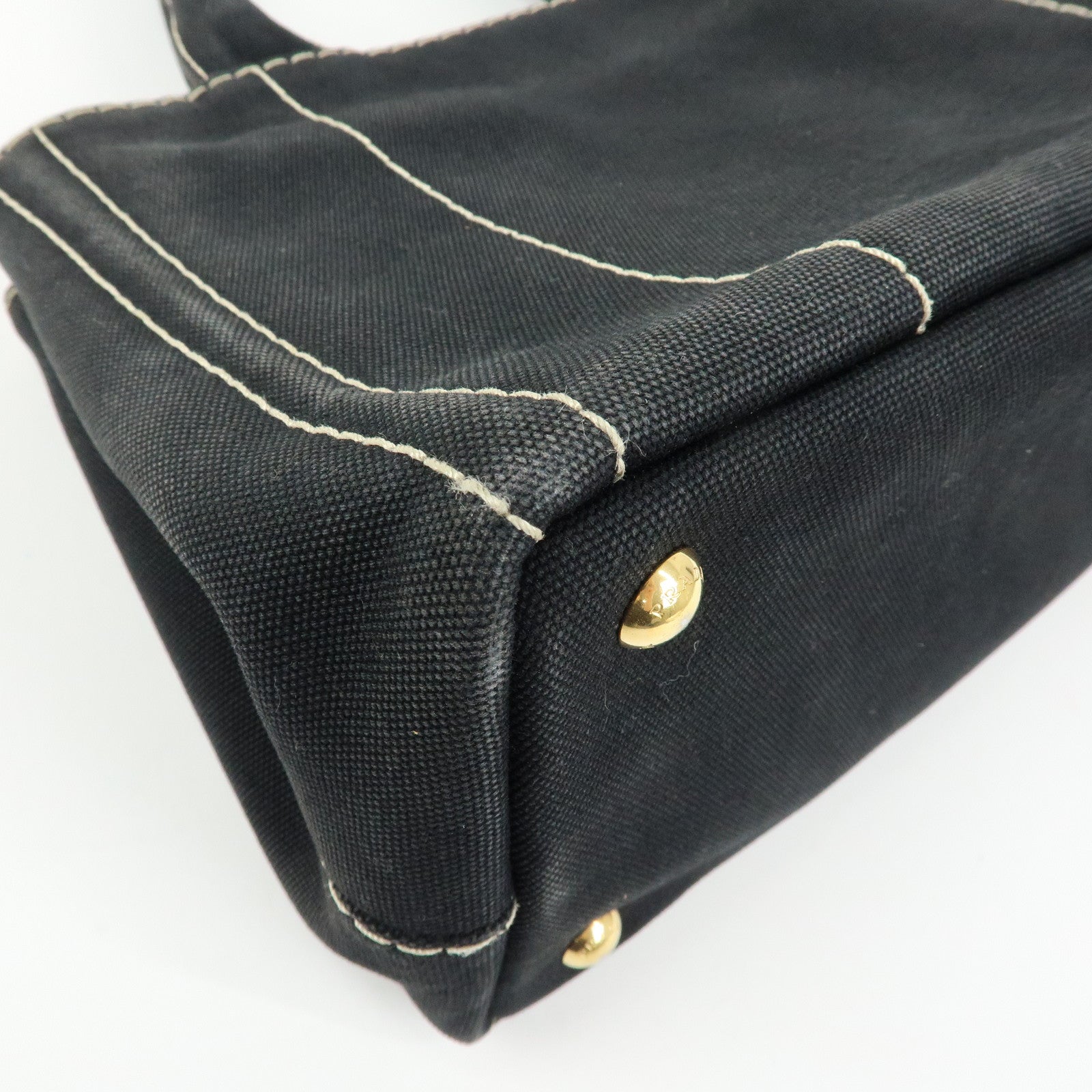 PRADA Canapa Mini Triangle Logo Canvas 2Way Hand Bag Black 1BG439