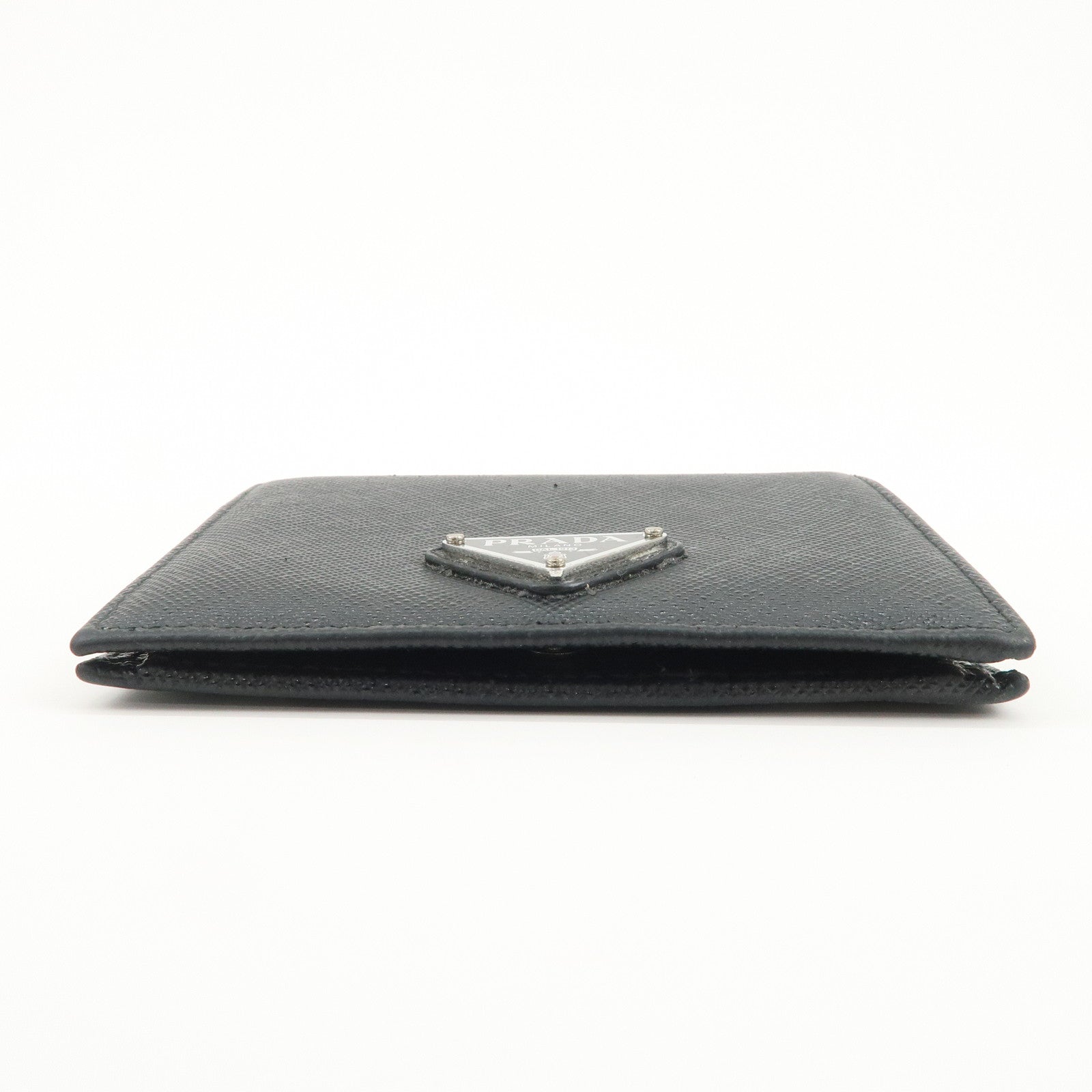 PRADA Triangle Logo Saffiano Leather Bi-Fold Compact Wallet Black