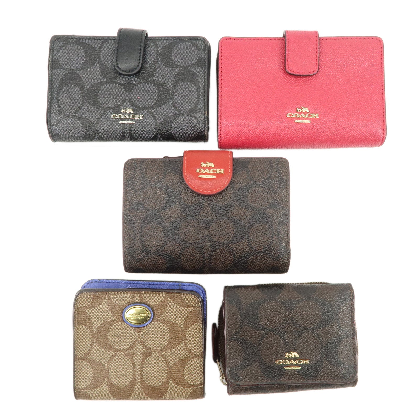 COACH Set of 5 Signature PVC Leather Compact Wallets Brown Red