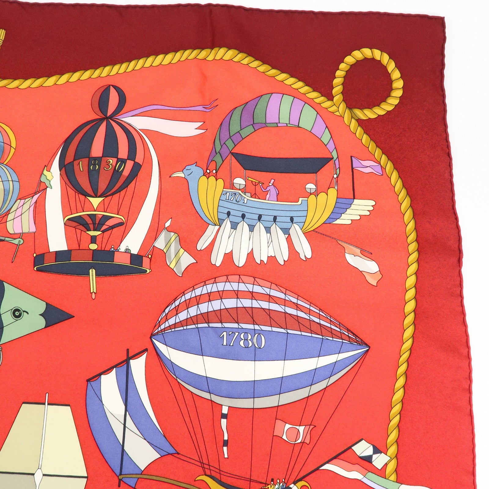 HERMES Carre 90 Silk 100% LES FOLIES DU CIEL Scarf Red Wine Red