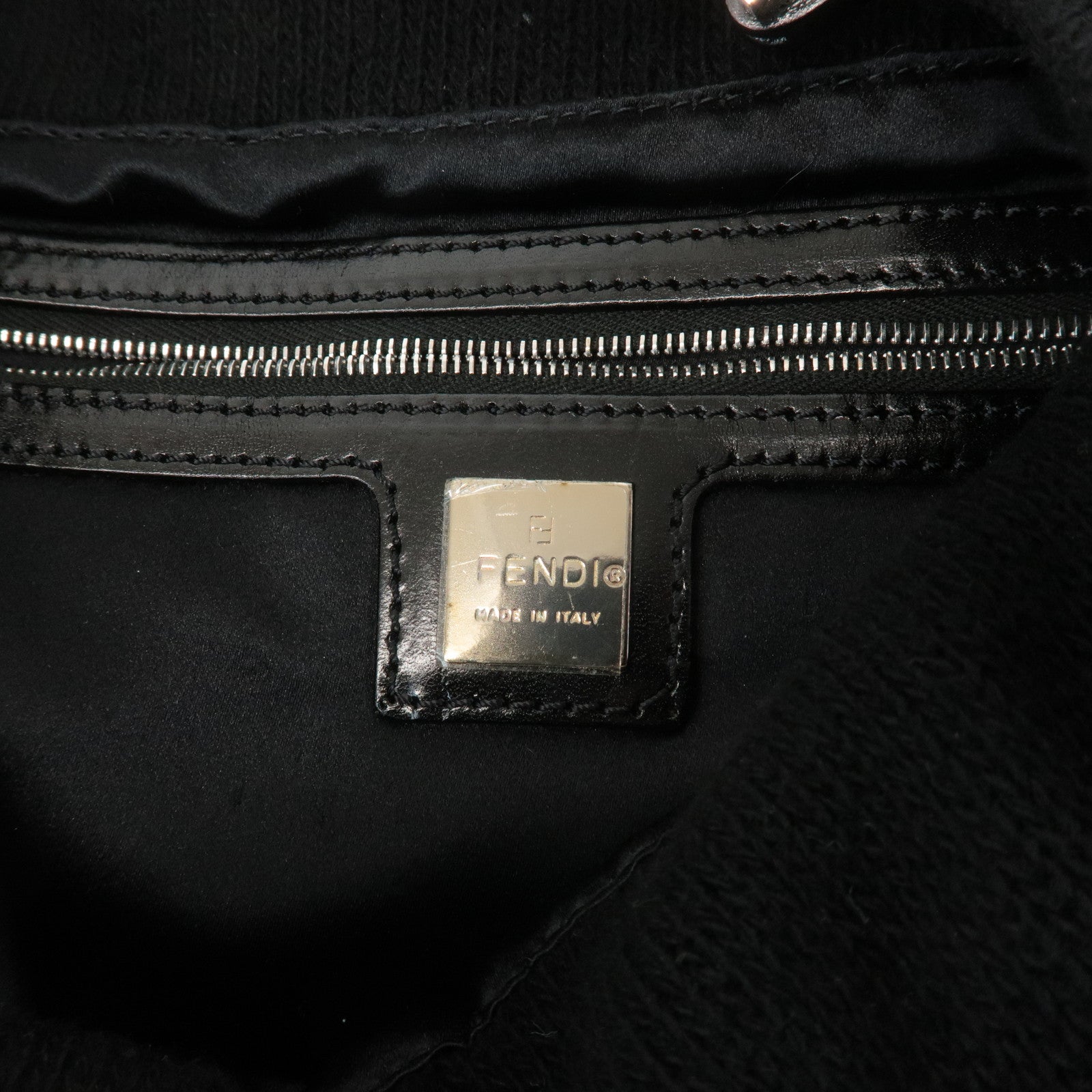 FENDI Wool Leather Tote Bag Shoulder Bag Black 26633 Used