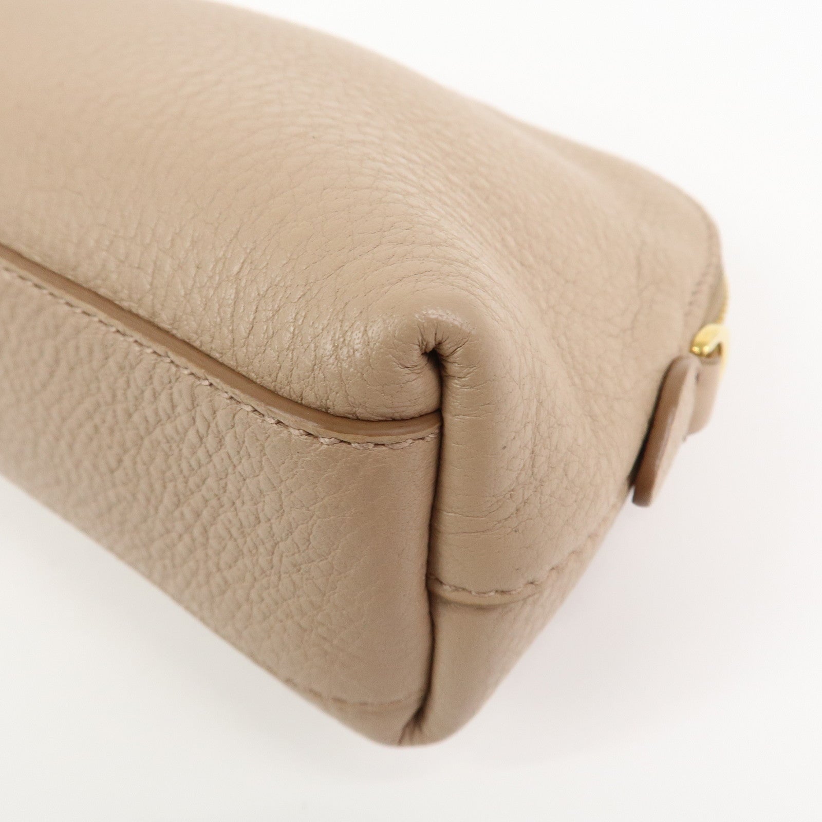 PRADA Logo Leather Cosmetic Pouch Clutch Beige 1ND005