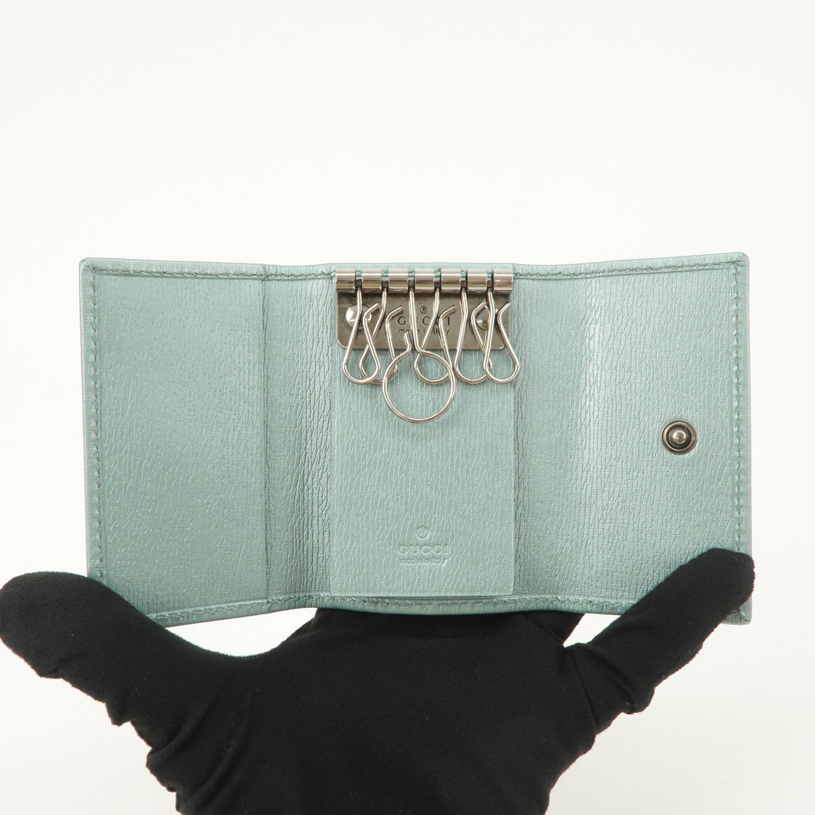 GUCCI Interlocking G Leather Key Case 6Rings Blue 256337