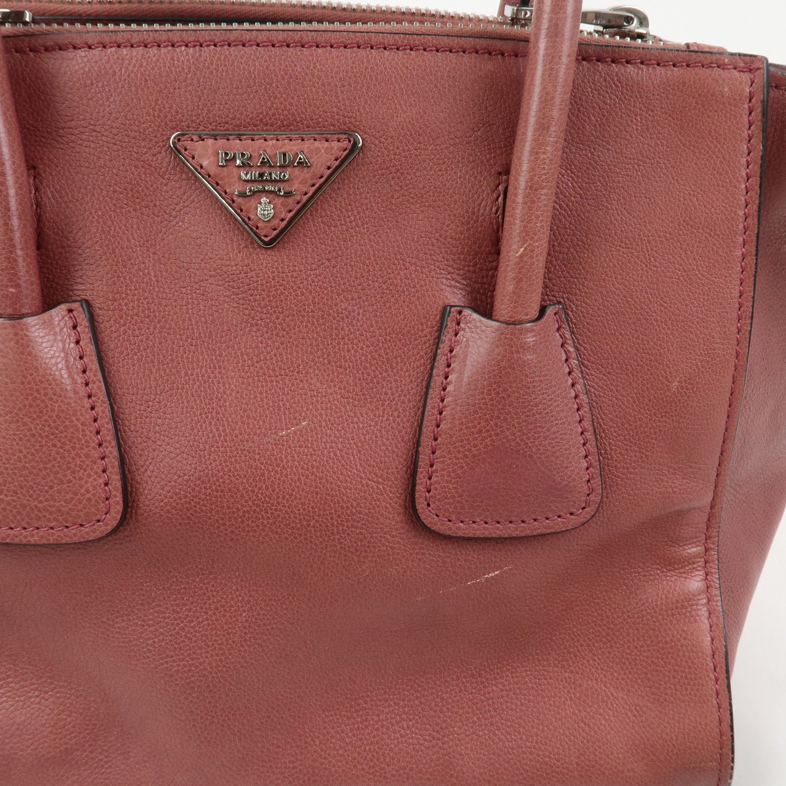 PRADA Triangle Logo Leather 2Way Bag Tote Bag Hand Bag Pink B2625M