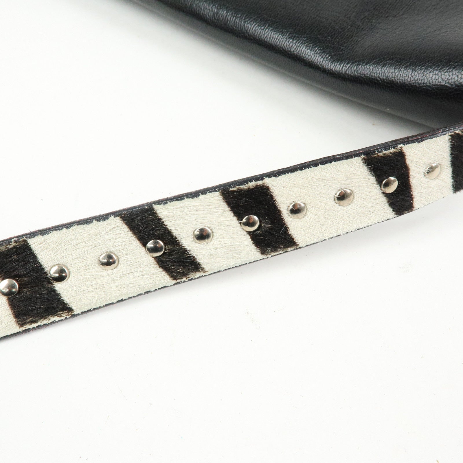 CELINE Haircalf Leather Studs Hand Bag Zebra Print Black White