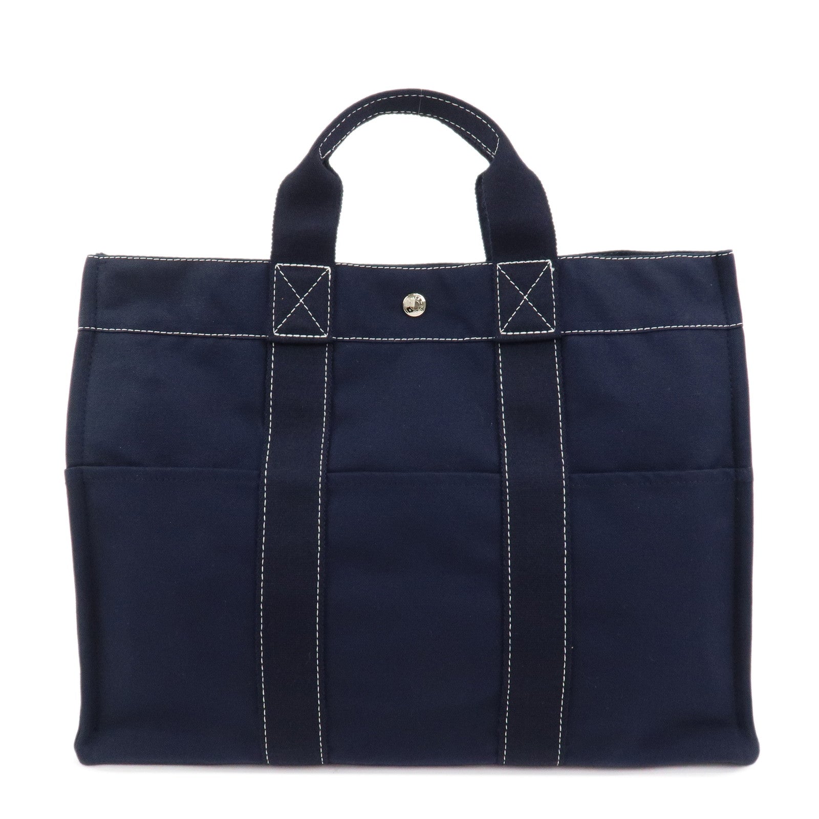 HERMES Deauville MM Cotton Tote Bag Hand Bag Navy