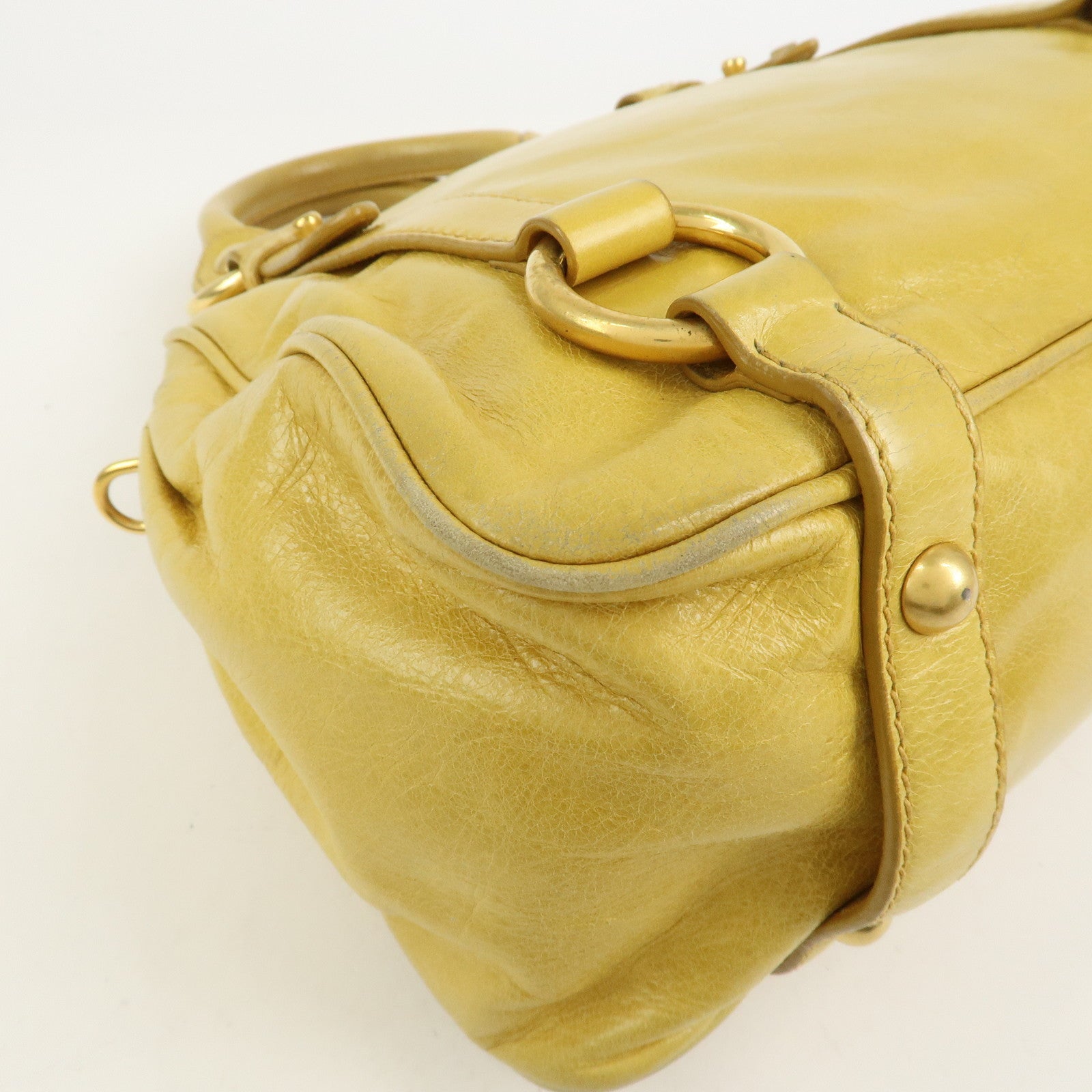 MIU MIU Logo Leather 2Way Bag Hand Bag Yellow
