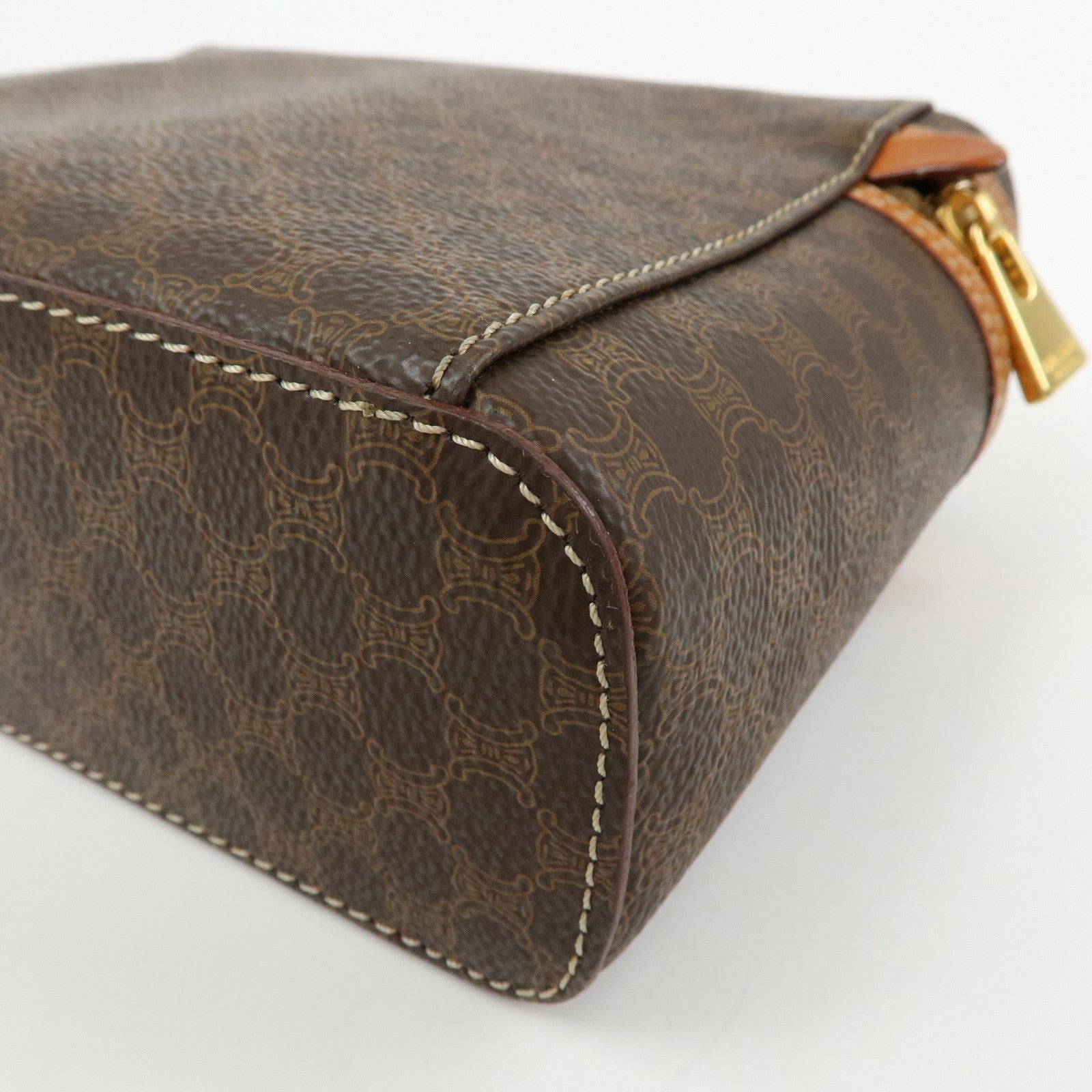 CELINE Macadam PVC Leather Hand Bag Pouch Cosmetic Pouch Brown