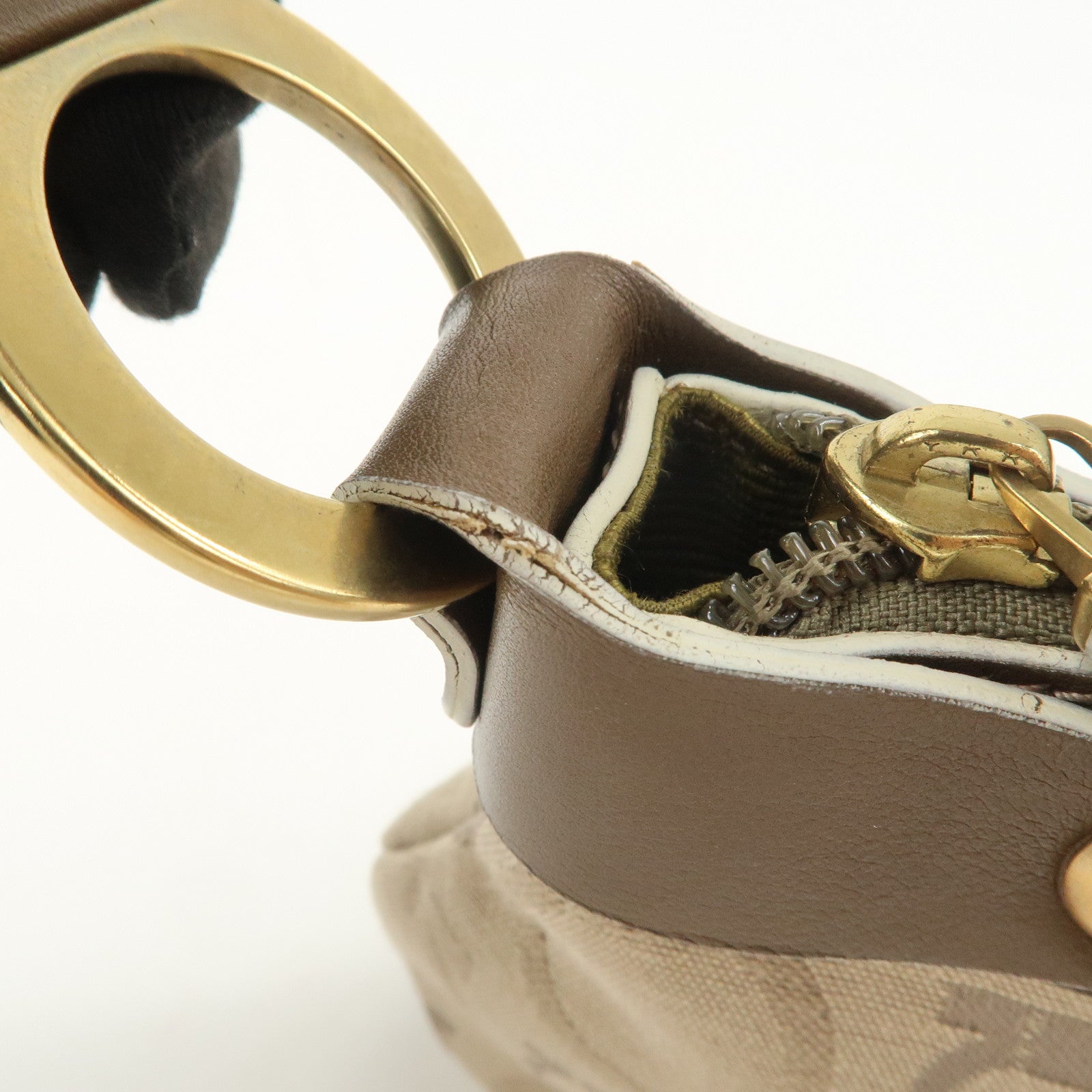 Ferragamo Gancini Canvas Leather Shoulder Bag Hand Bag Beige Brown