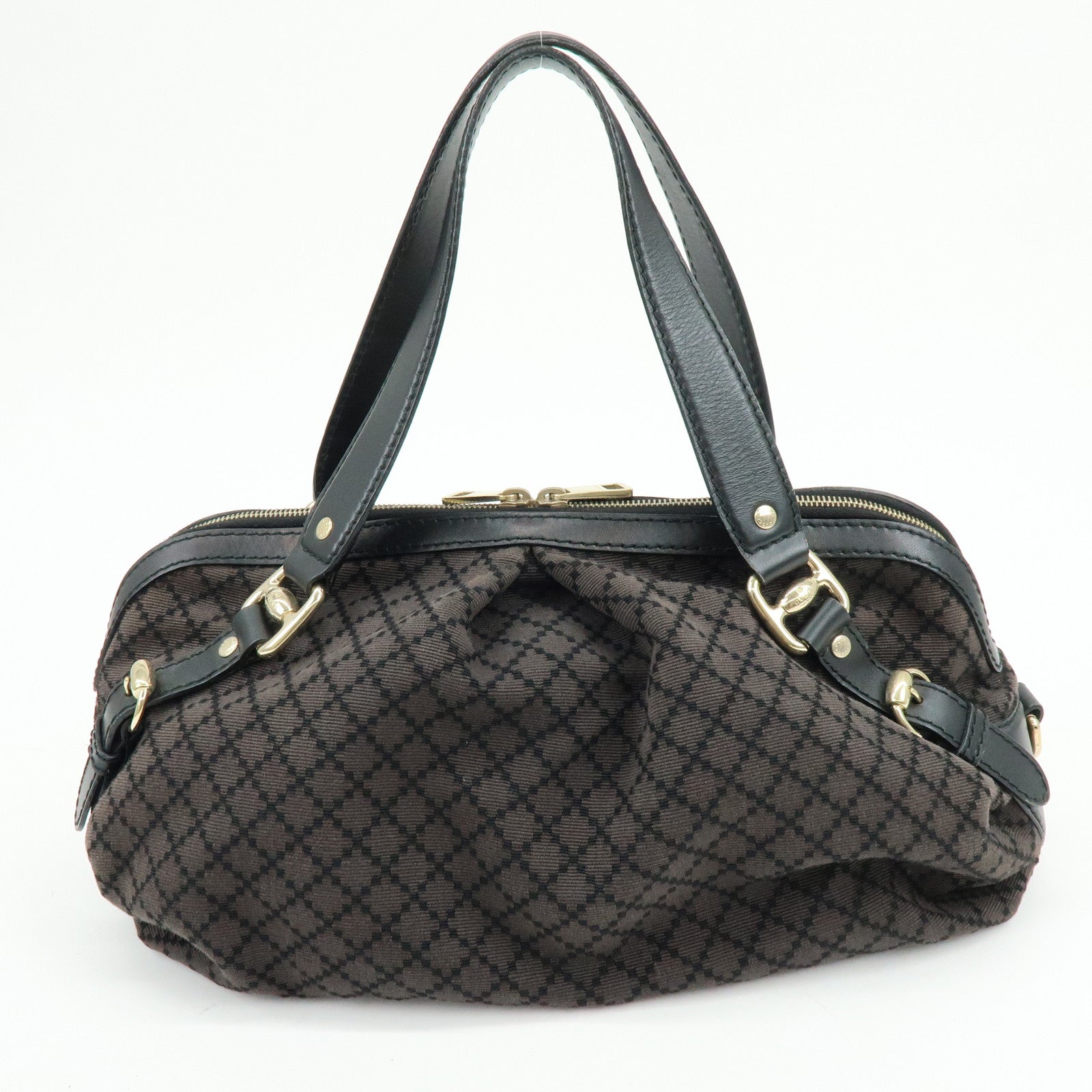 GUCCI Diamante Canvas Leather Shoulder Boston Bag Brown 269930