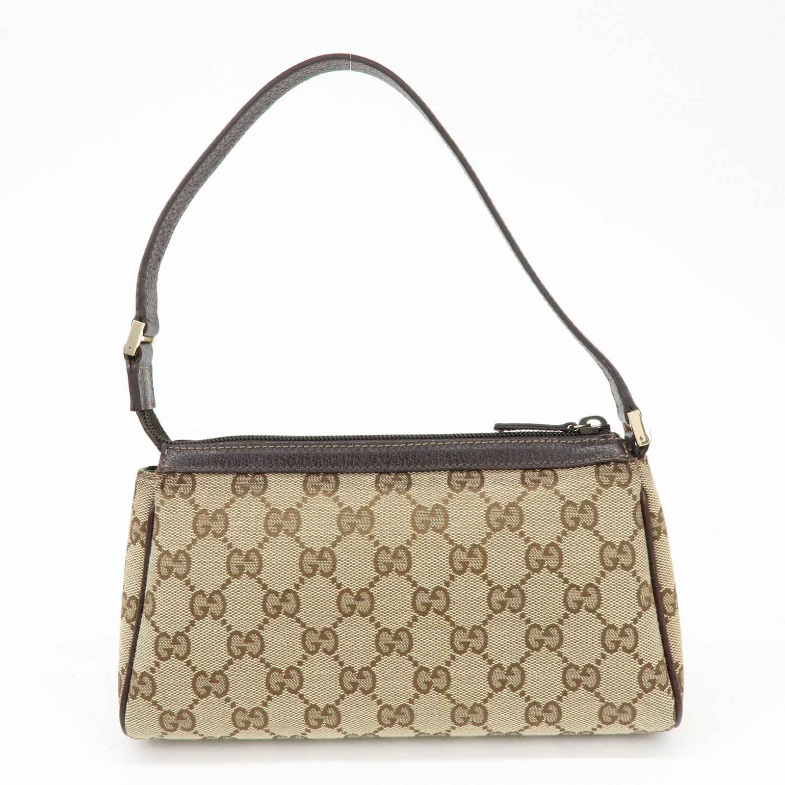 GUCCI Abbey GG Canvas Leather Pouch Hand Bag Beige Brown 145750