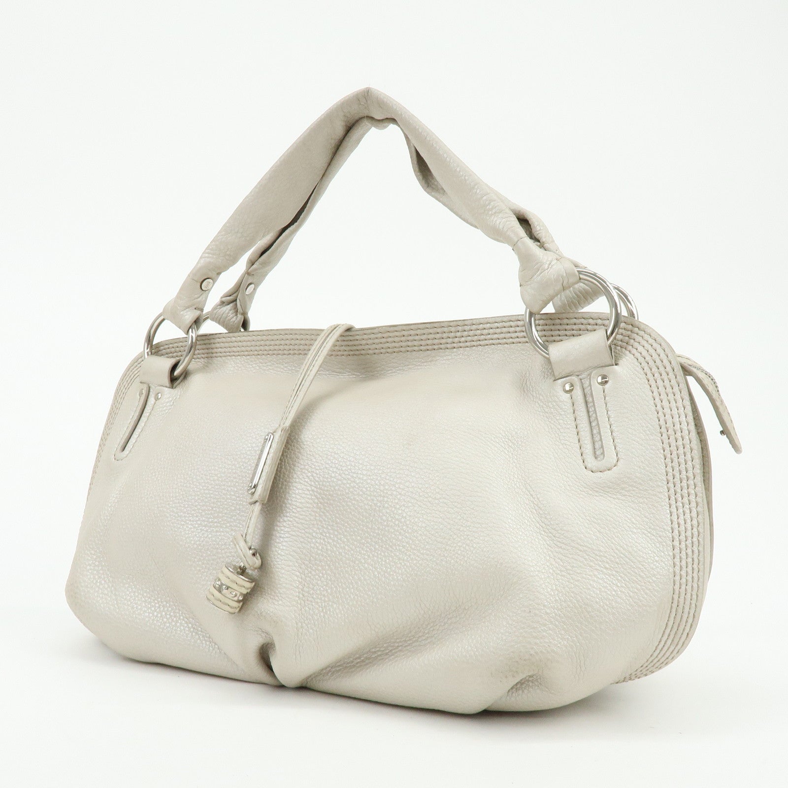 CELINE Bittersweet Leather Shoulder Bag Hand Bag Pearl White