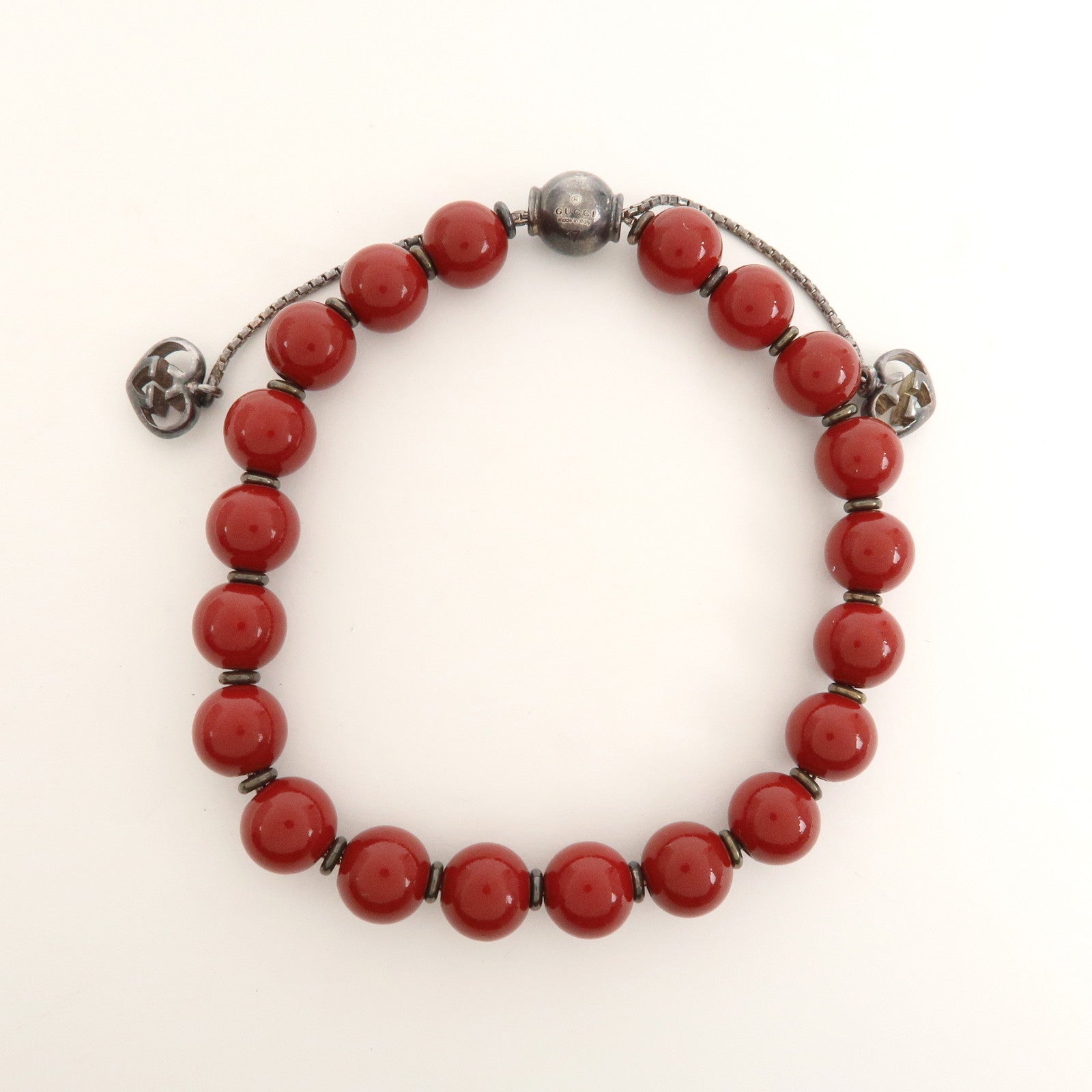 GUCCI Lovely Heart Wood Metal Love Britt Beads Bracelet Red 286673