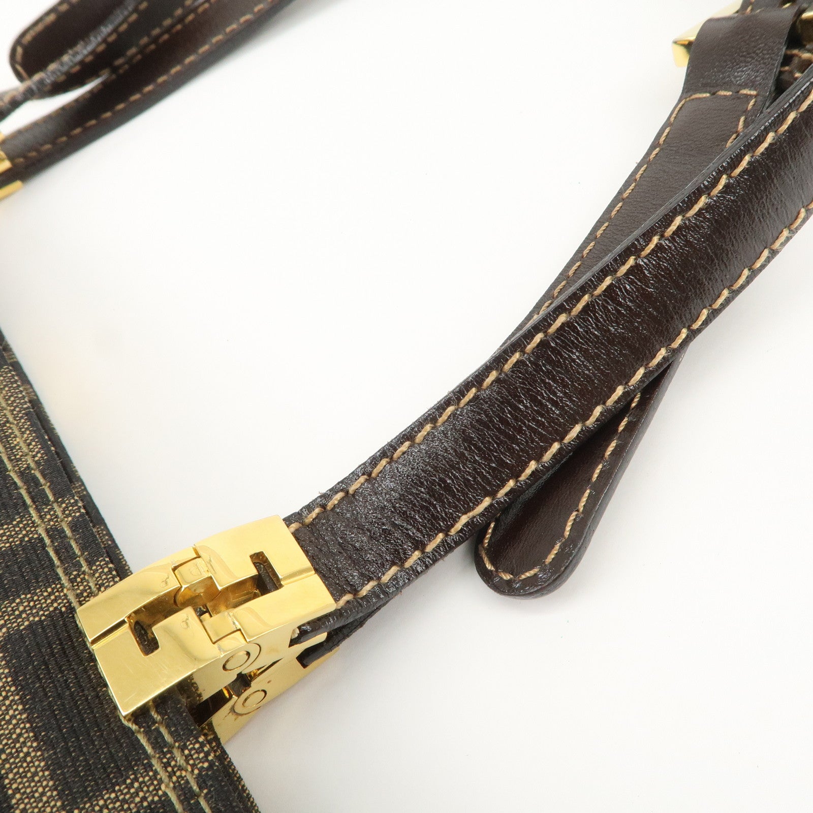 FENDI Zucca Canvas Leather Shoulder Bag Hand Bag Brown Black