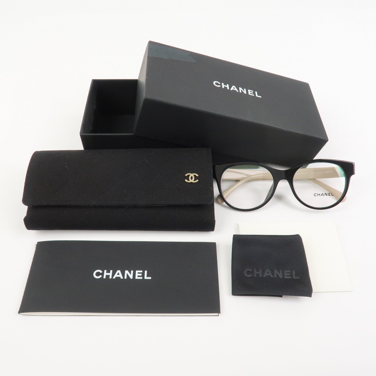CHANEL Plastic Sunglasses Black Beige 3471-A c.534 51□17 140 S