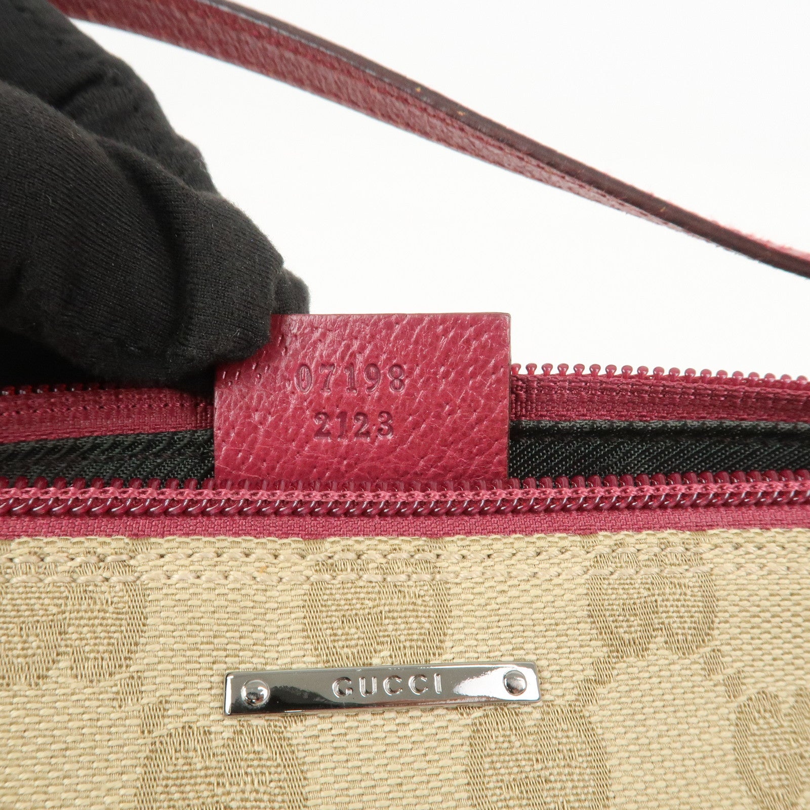 GUCCI Boat Bag Logo GG Monogram Canvas Hand Bag Beige Pink 07198