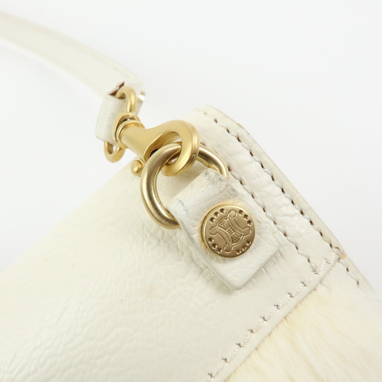 CELINE Triomphe Leather Lapin Fur Shoulder Bag Crossbody Bag Ivory
