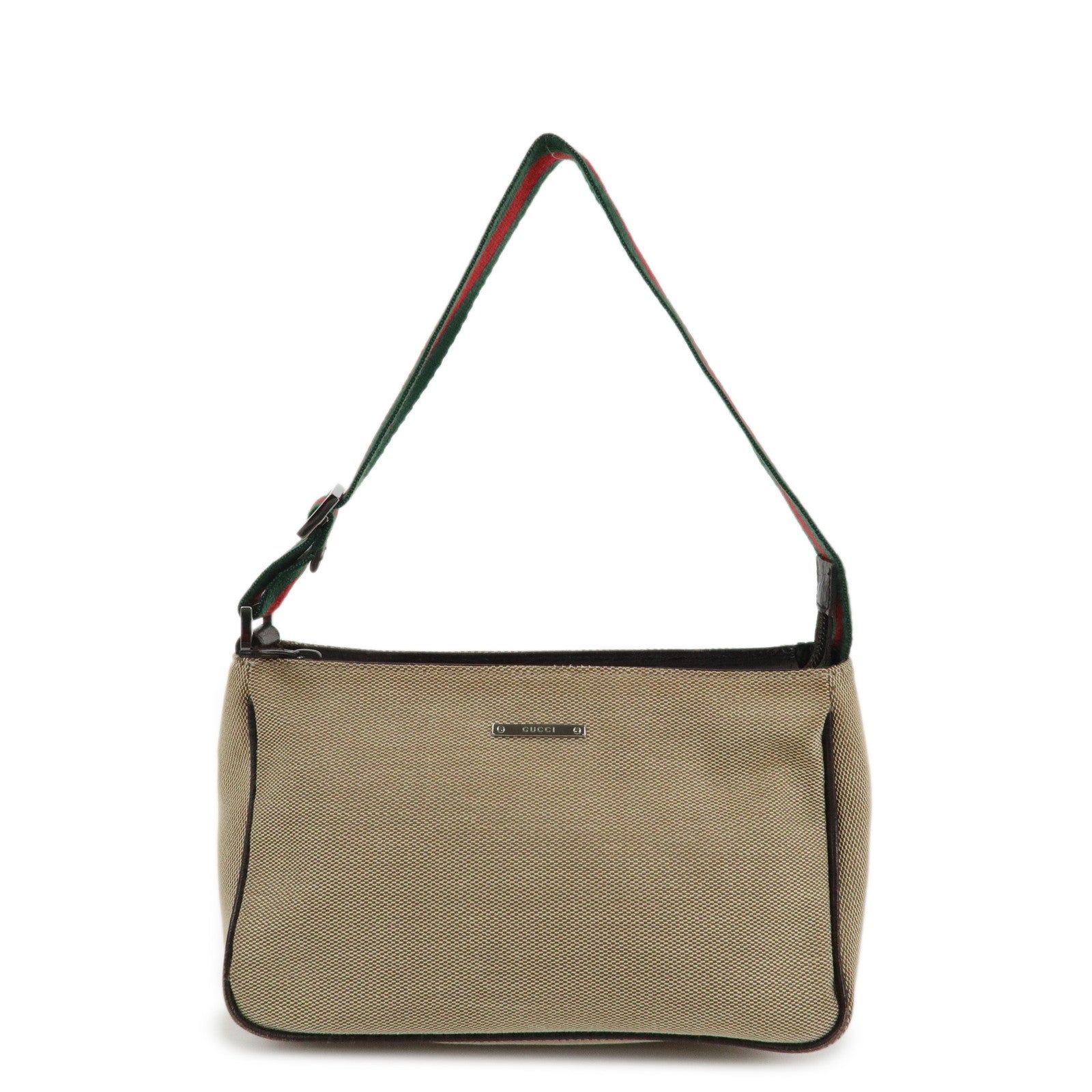 GUCCI Sherry Canvas Leather Pouch Hand Bag Beige Brown 106644 Used