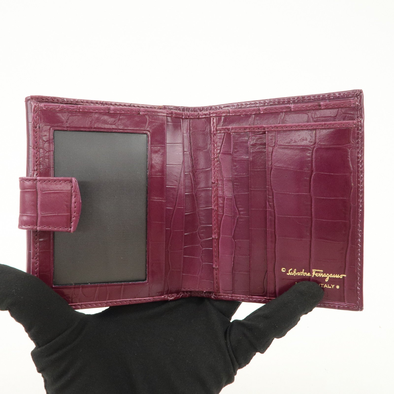 Ferragamo Gancini Vara Leather Wallet Set Of 2 Black Purple Used