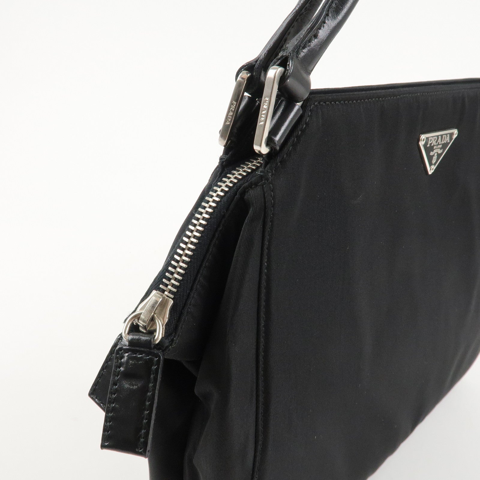 PRADA Triangle Logo Nylon Leather Tote Bag Shoulder Bag B11093 Used