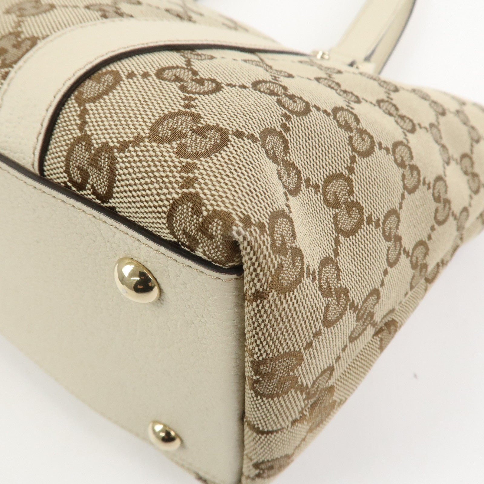 GUCCI Abbey GG Canvas Leather Tote Bag Hand Bag Brown Ivory 141470