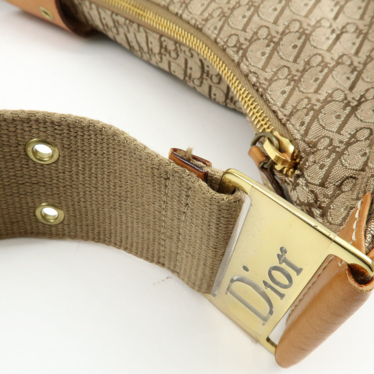 Christian Dior Trotter Canvas Leather Shoulder Crossbody Bag Beige