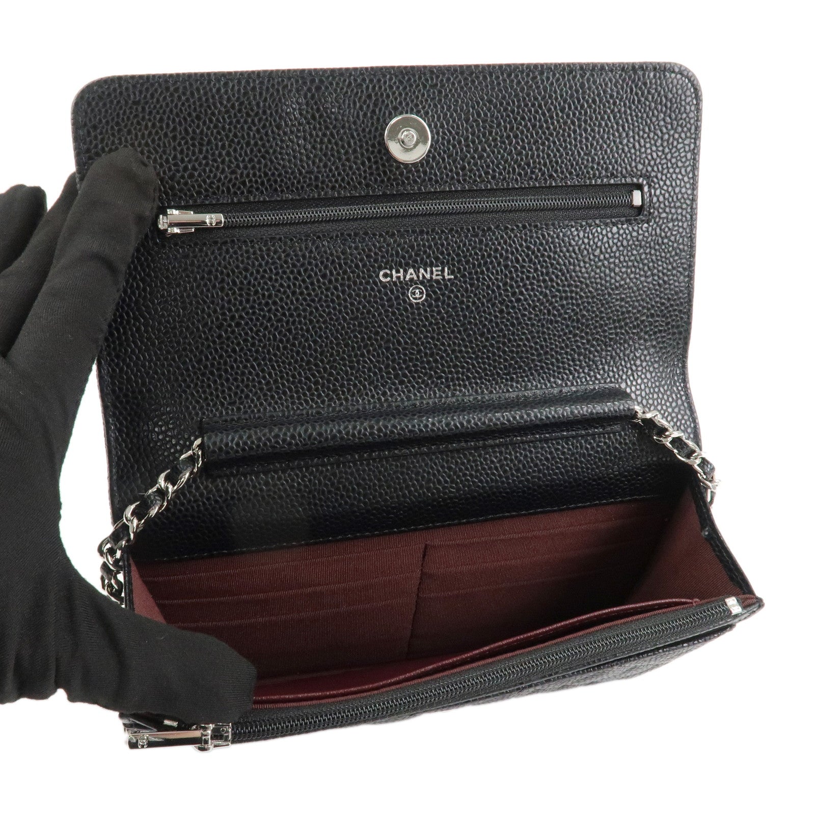 CHANEL Matelasse Caviarskin Chain Wallet Shoulder Bag Black AP0250 Used