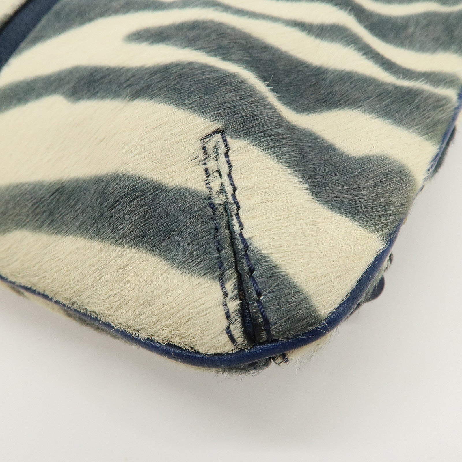 JIMMY CHOO Unborn Calf Clutch Bag Wristlet Pouch Zebra Navy