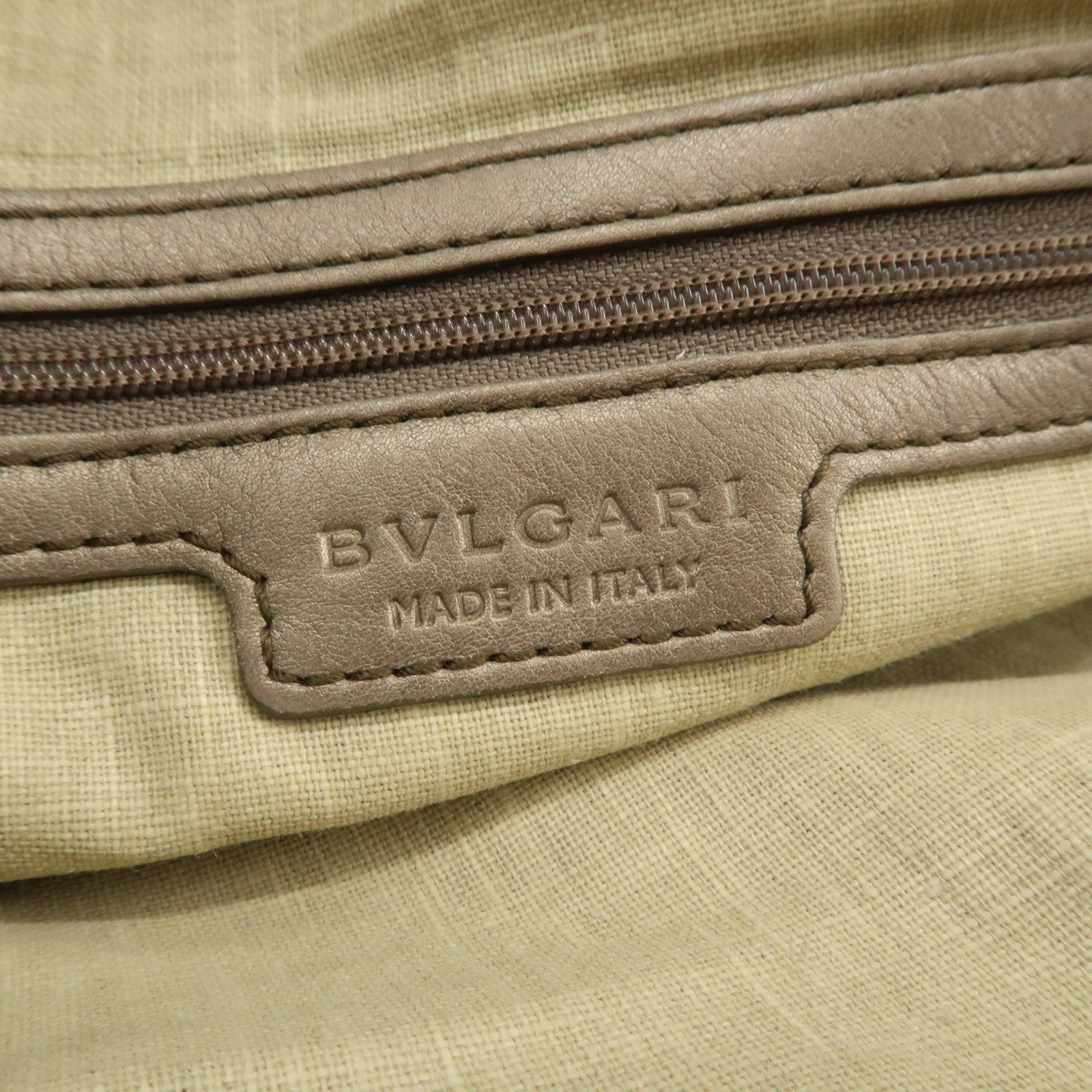 BVLGARI Logo Leather Hand Bag Shoulder Bag Bronze